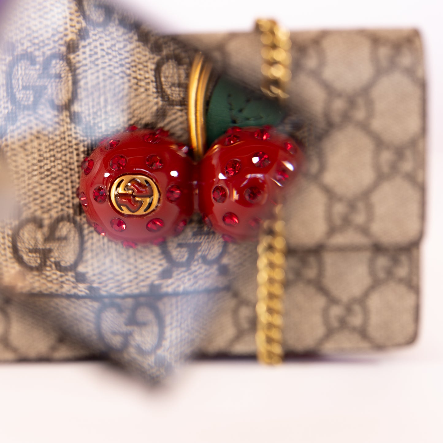 Gucci Cherries Wallet On Chain GG Coated Canvas