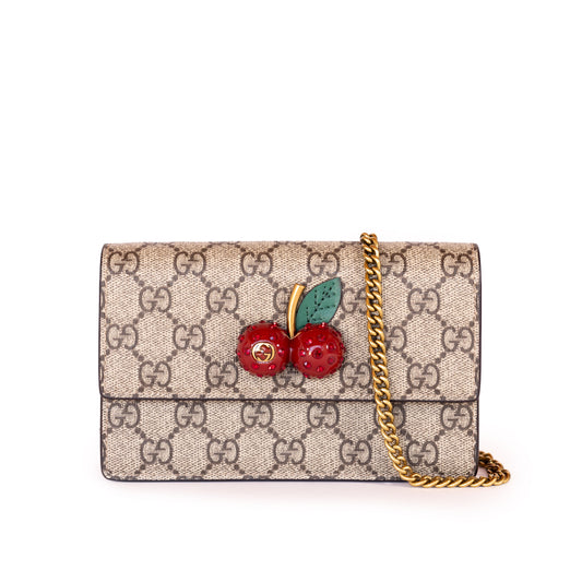 Gucci Cherries Wallet On Chain GG Coated Canvas