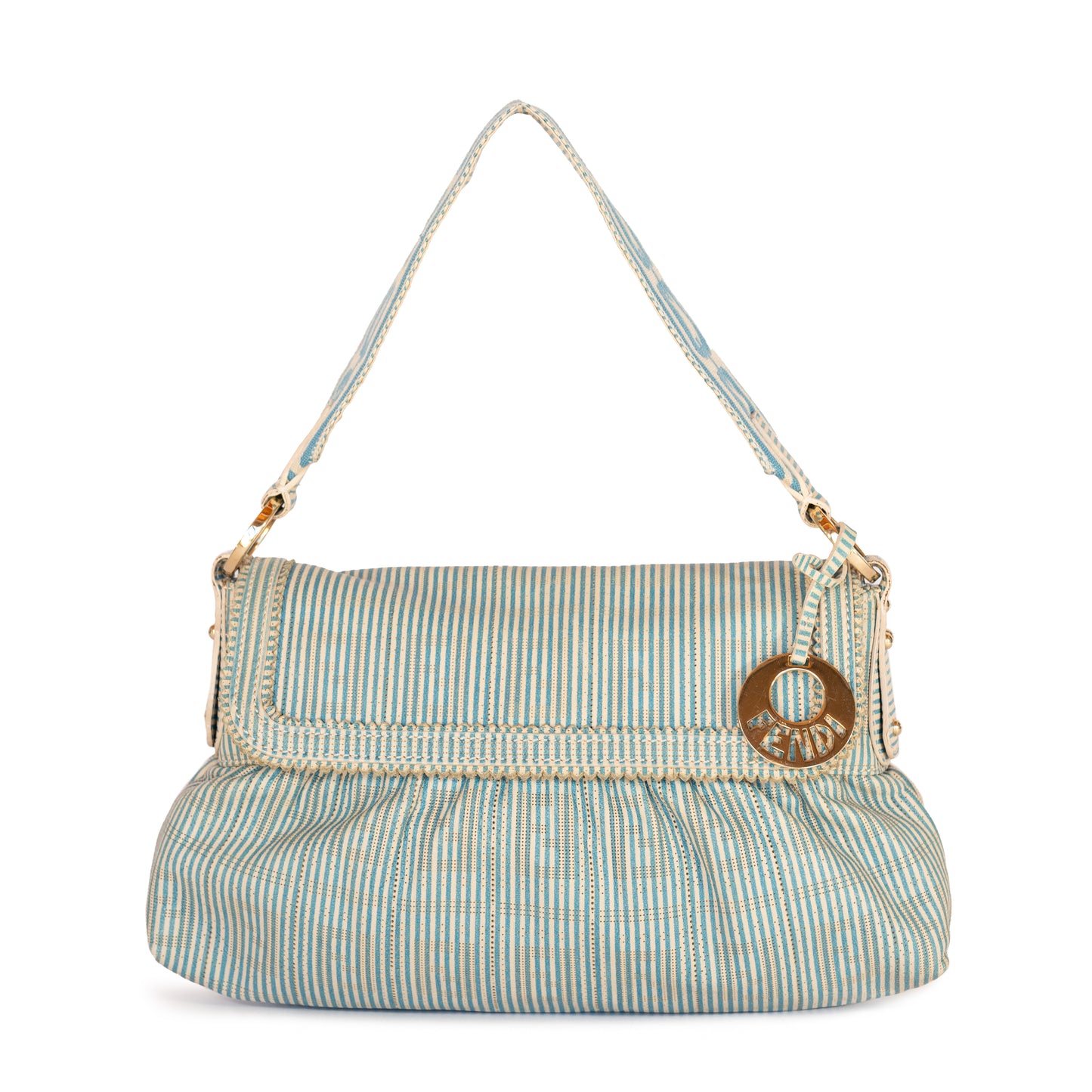 Fendi Chef Blue And White Striped Perforated Leather