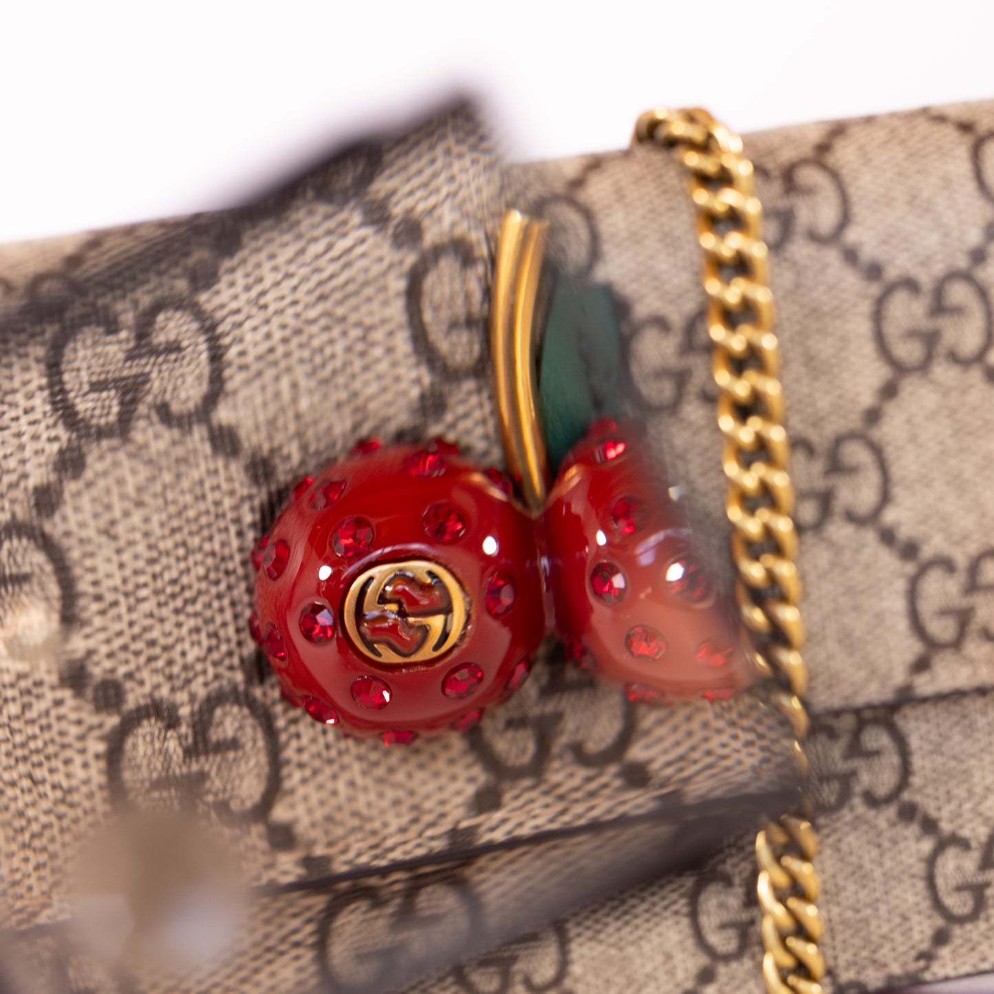 Gucci Cherries Wallet On Chain GG Coated Canvas