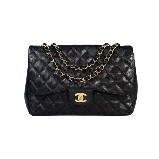 Chanel Black Caviar Leather Jumbo Single Flap Bag