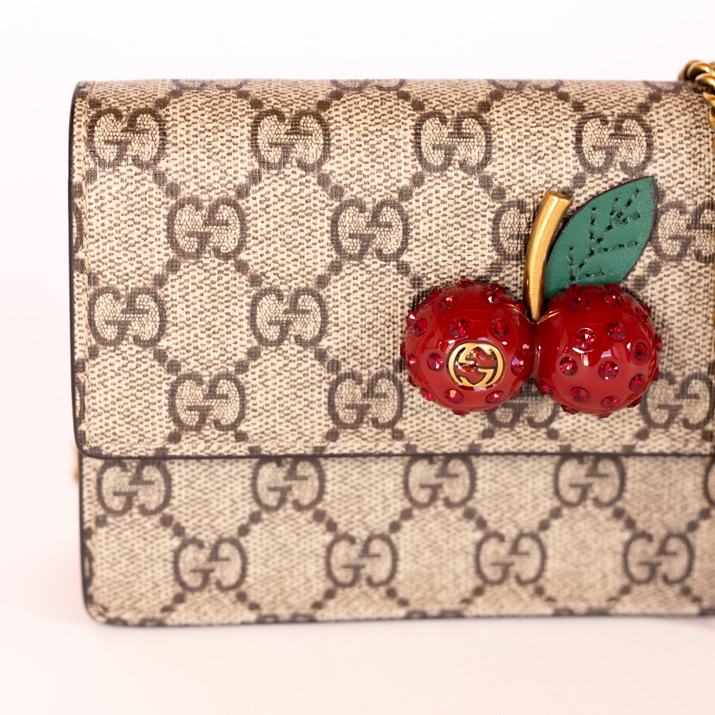 Gucci Cherries Wallet On Chain GG Coated Canvas