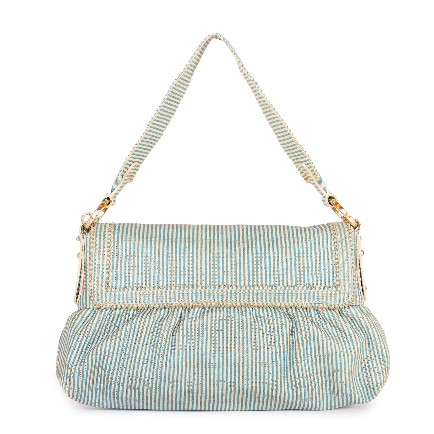 Fendi Chef Blue And White Striped Perforated Leather