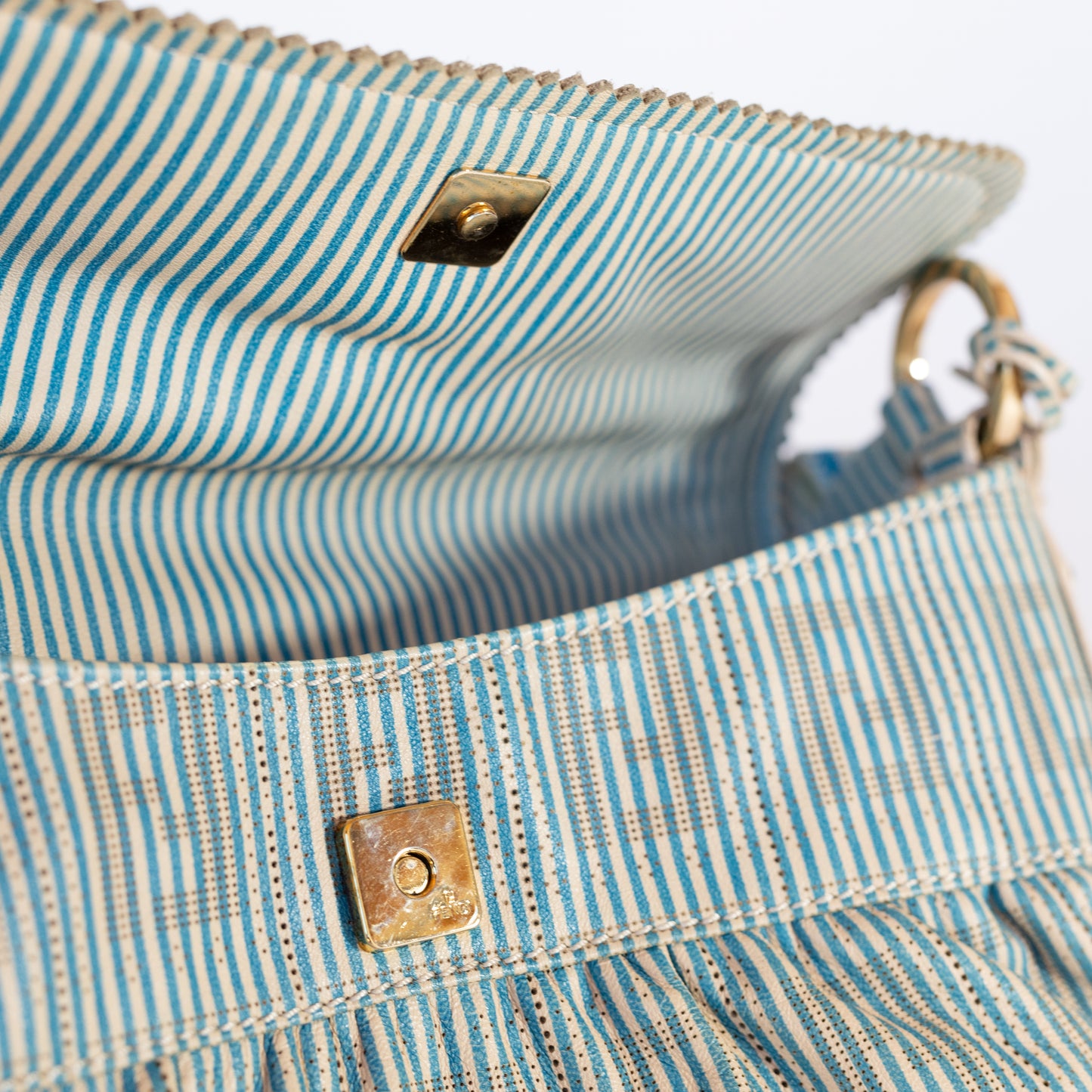 Fendi Chef Blue And White Striped Perforated Leather