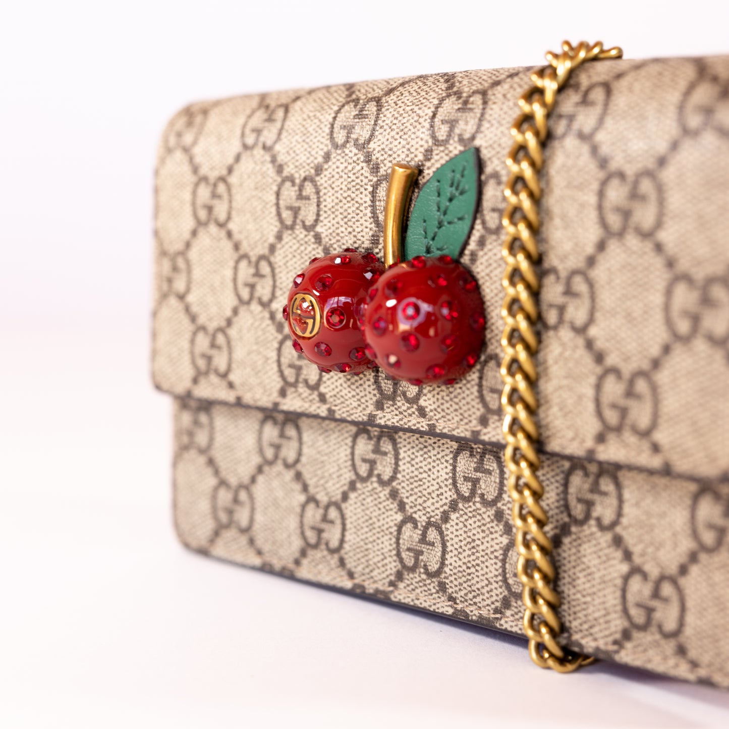 Gucci Cherries Wallet On Chain GG Coated Canvas