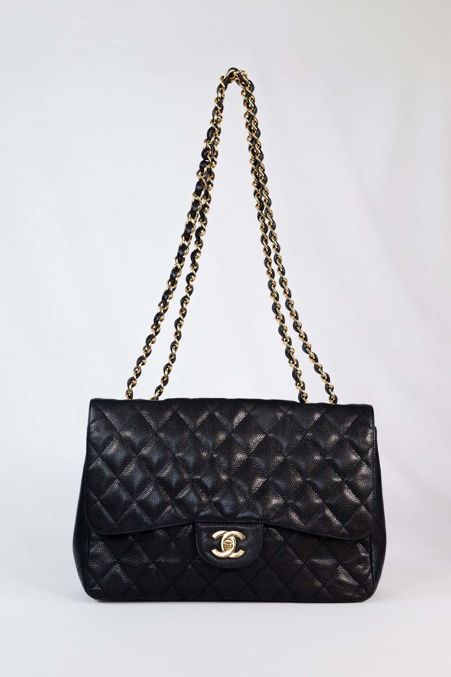 Chanel Black Caviar Leather Jumbo Single Flap Bag