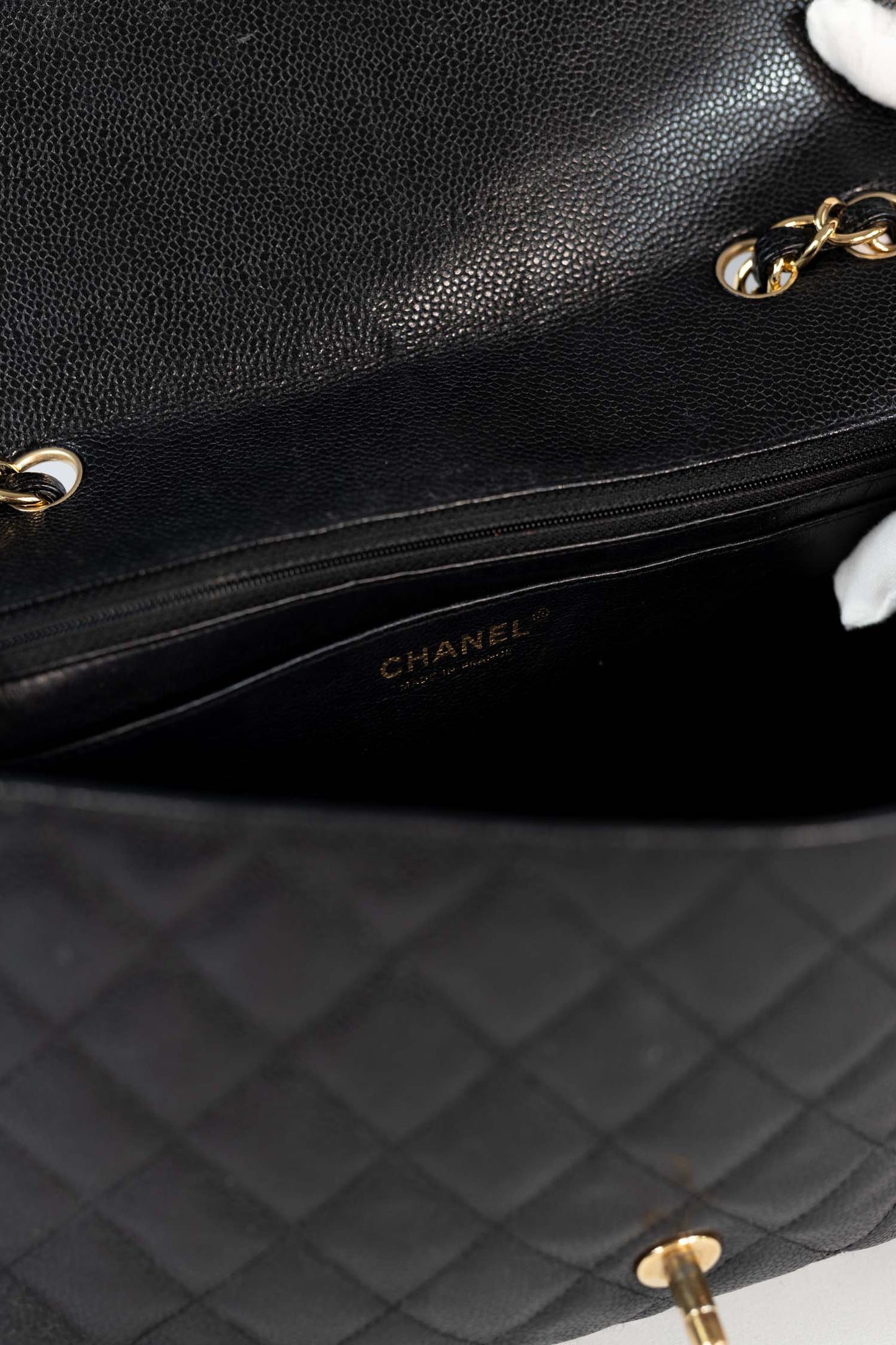 Chanel Black Caviar Leather Jumbo Single Flap Bag