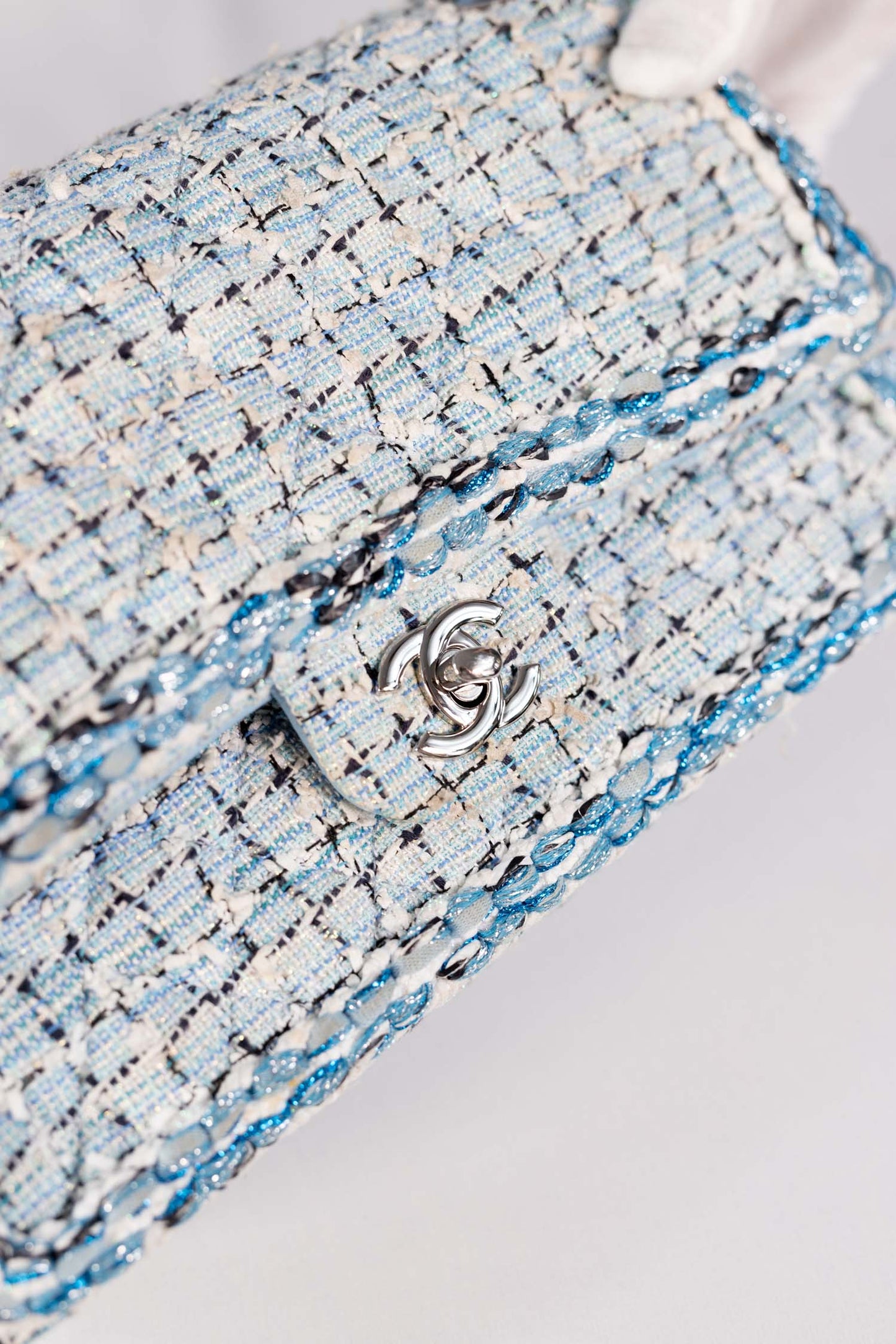 Chanel Blue & White Tweed Cruise 2019 Medium Classic Flap