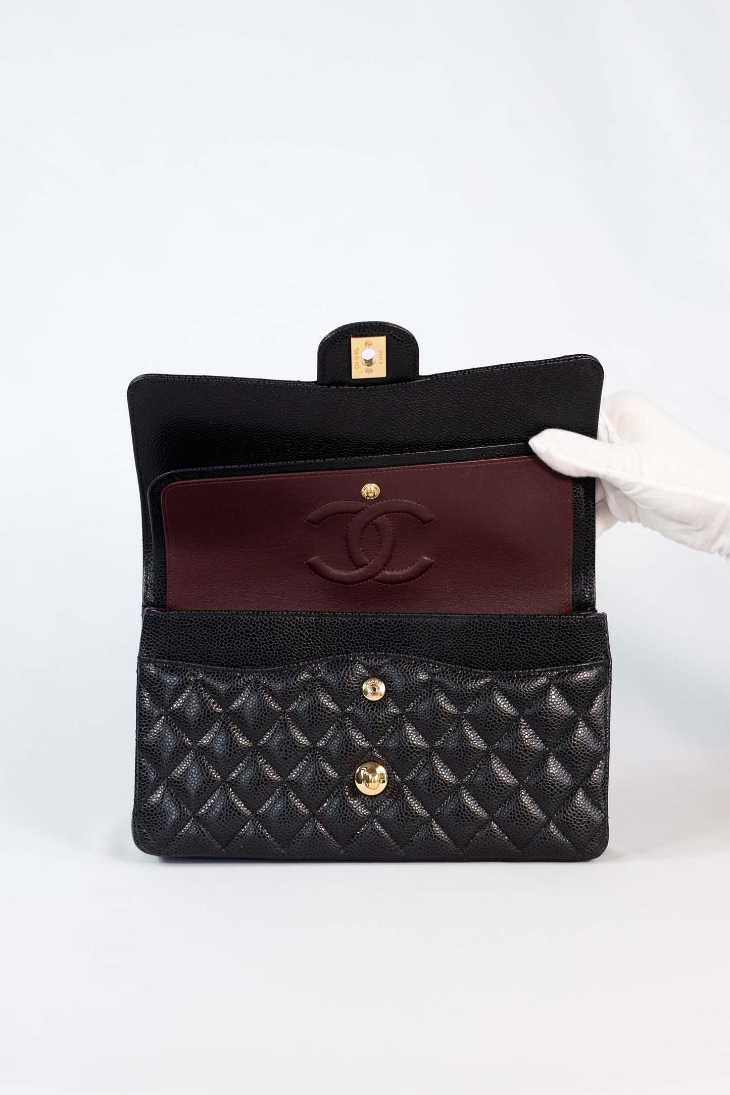 Chanel Black Caviar Leather Medium Classic Double Flap