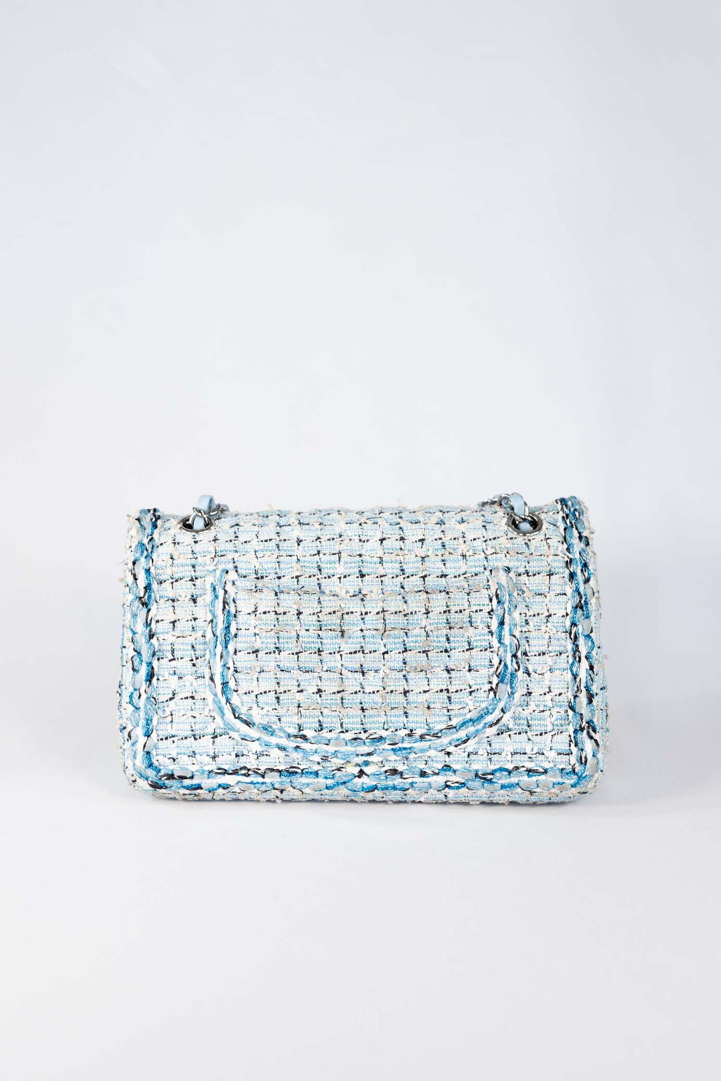 Chanel Blue & White Tweed Cruise 2019 Medium Classic Flap