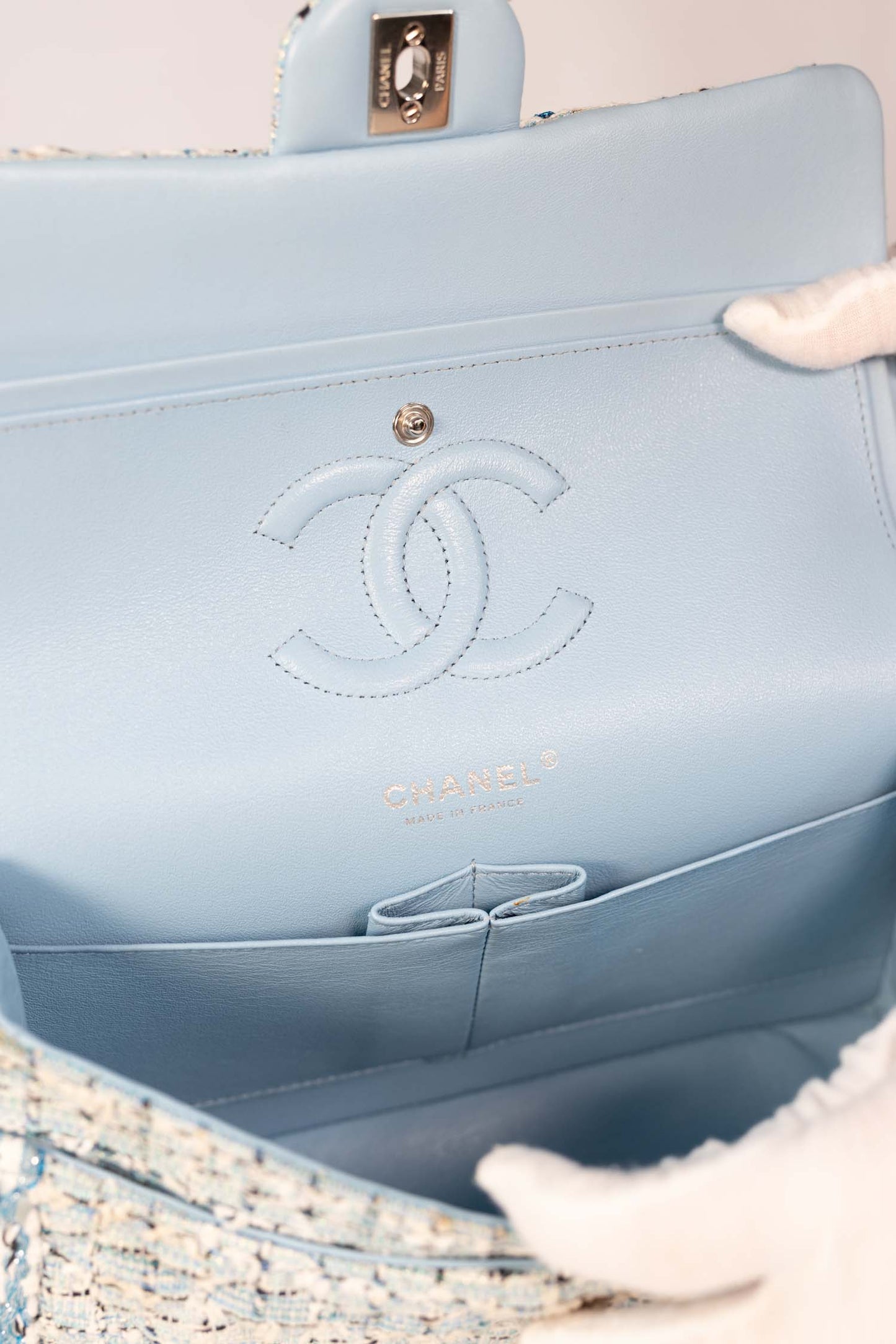 Chanel Blue & White Tweed Cruise 2019 Medium Classic Flap